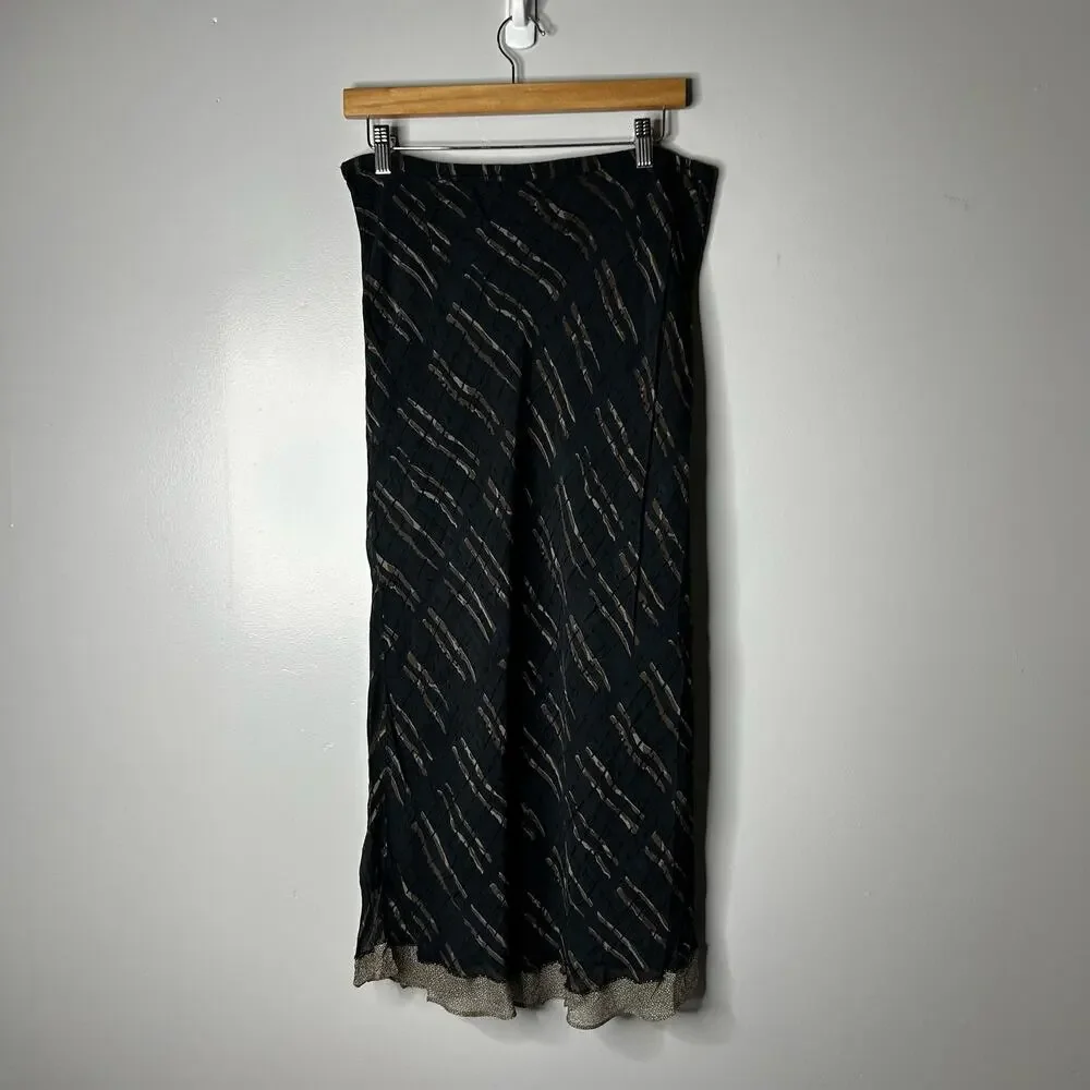 Vintage Karavan Y2K Midi Skirt‎ Women's Medium Forest Fairy Chiffon Mesh Navy